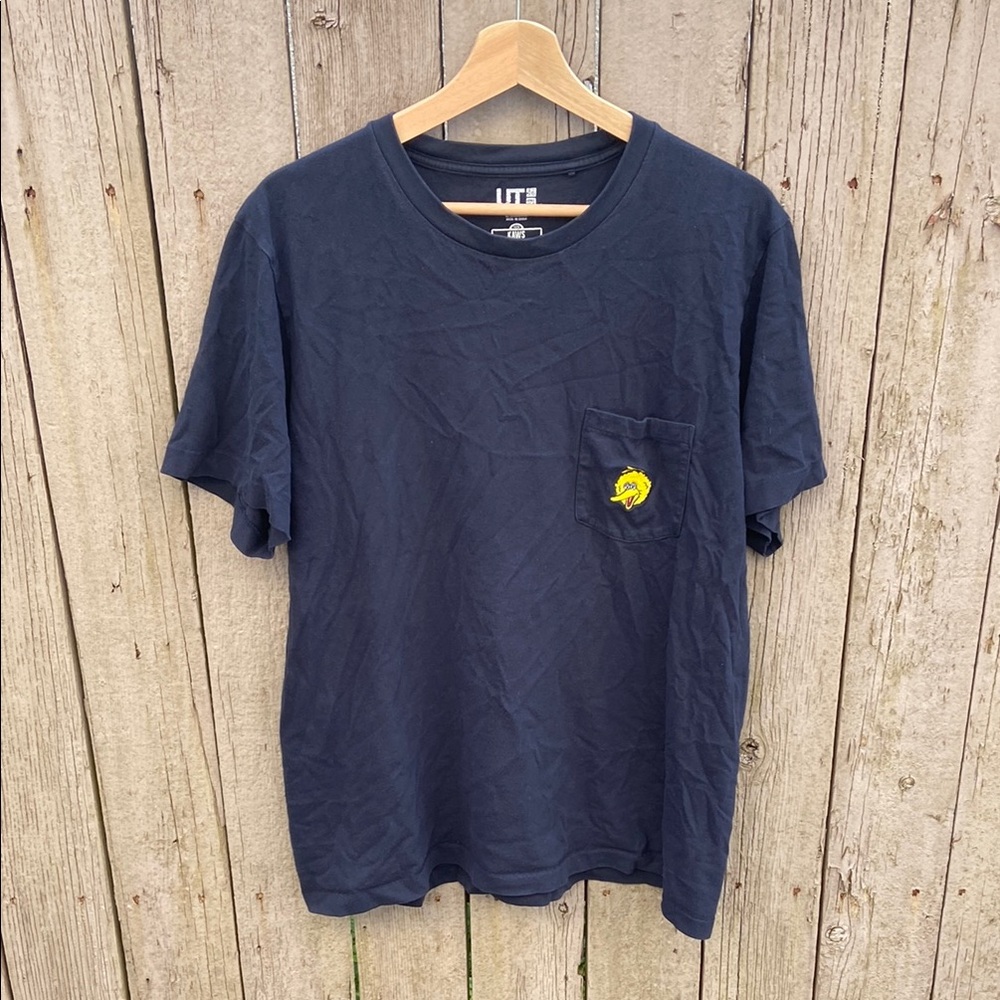 Uniqlo x KAWS Sesame Street Navy Blue Embroidered Big Bird Pocket Tee